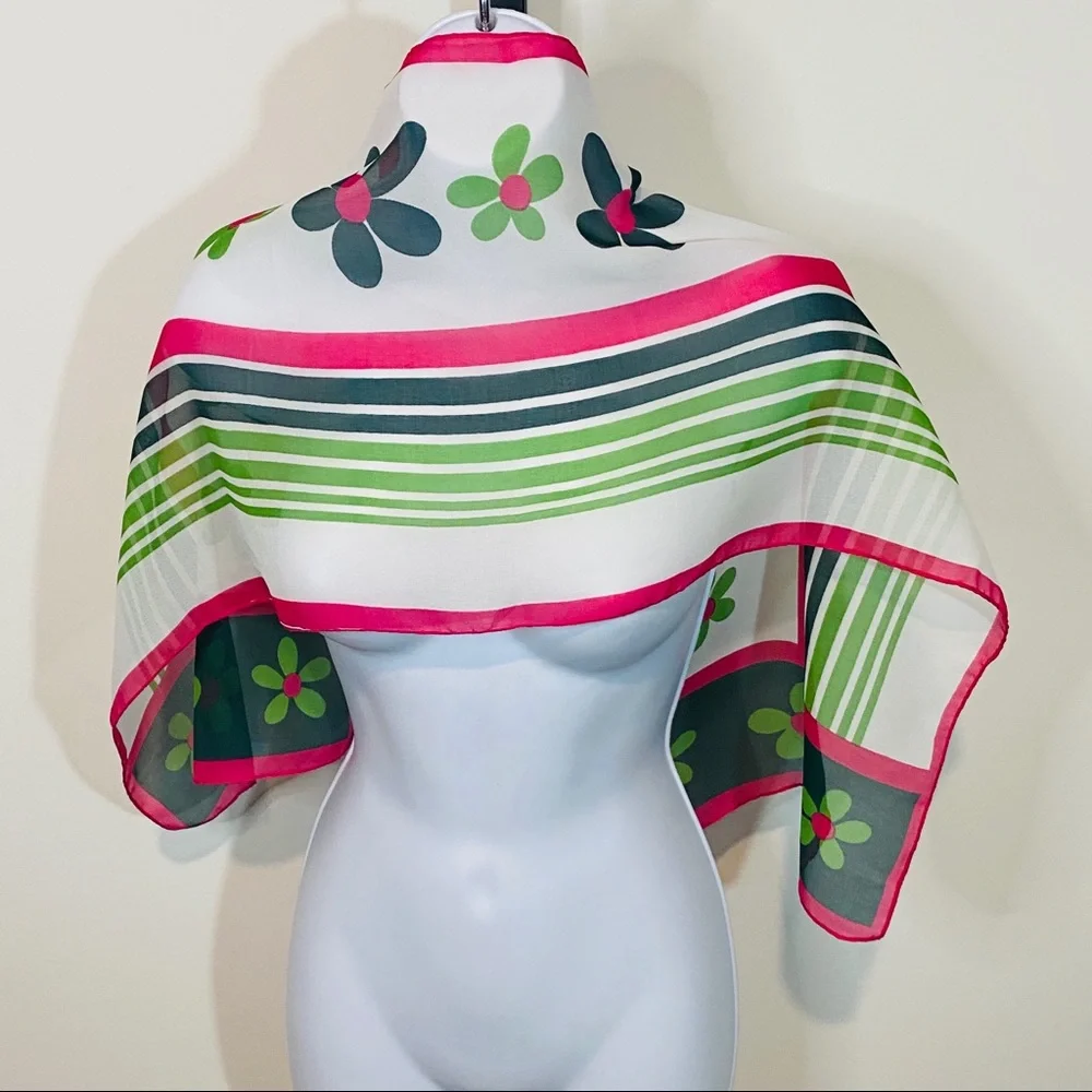 Rectangle Flower & Striped Rectangular Scarf